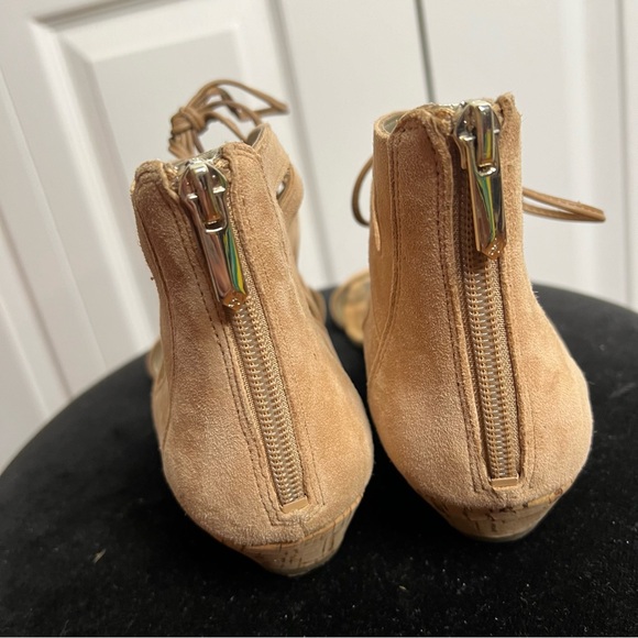 Sam Edelman Dean Beige Suede Demi Wedge Caged Sandal SZ 8 Cork Strappy - Picture 5 of 13